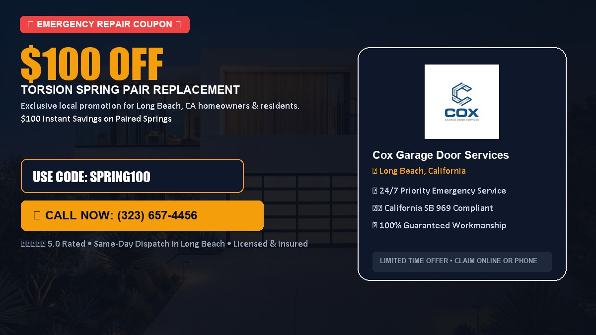 $100 OFF Heavy-Duty Torsion Spring Pair Replacement in Long Beach, CA
