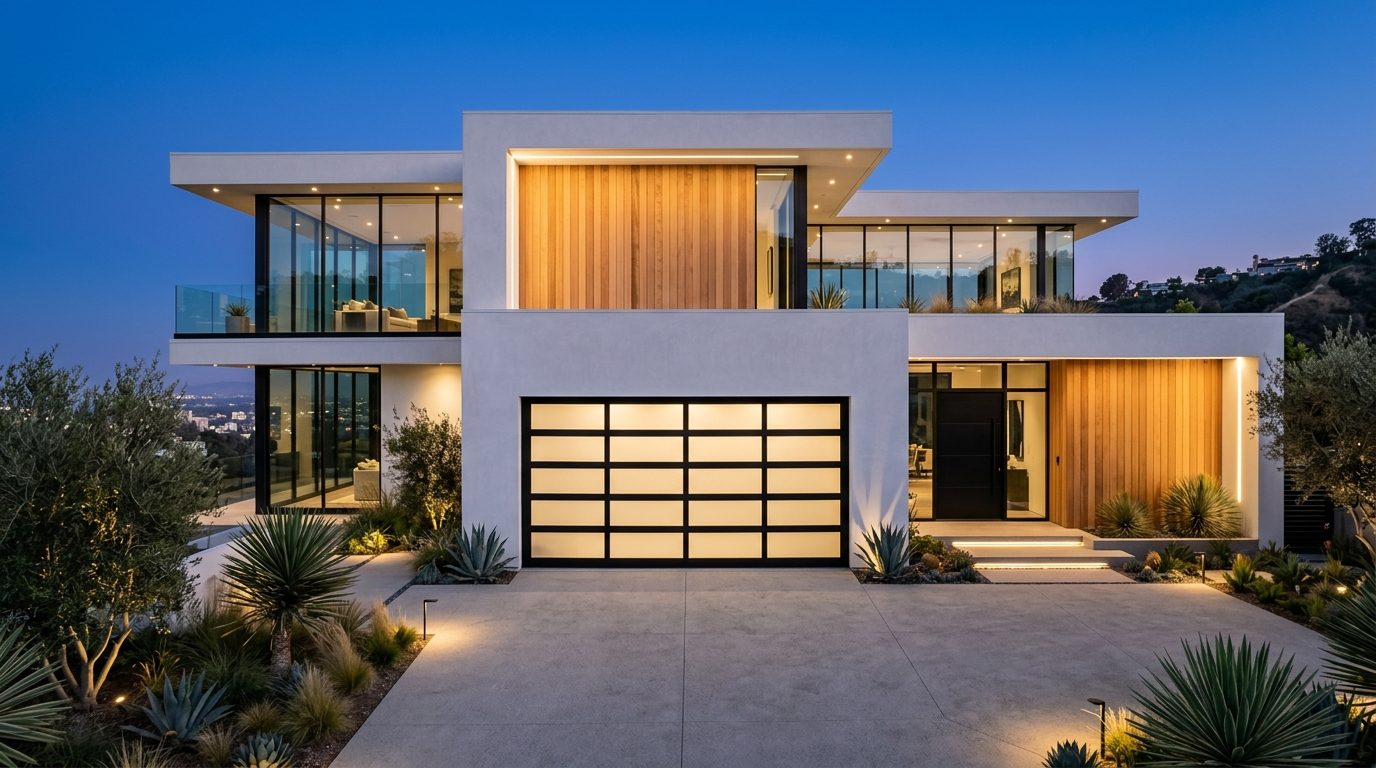 Cox Garage Door Services Exterior Closed Garage Door at Twilight